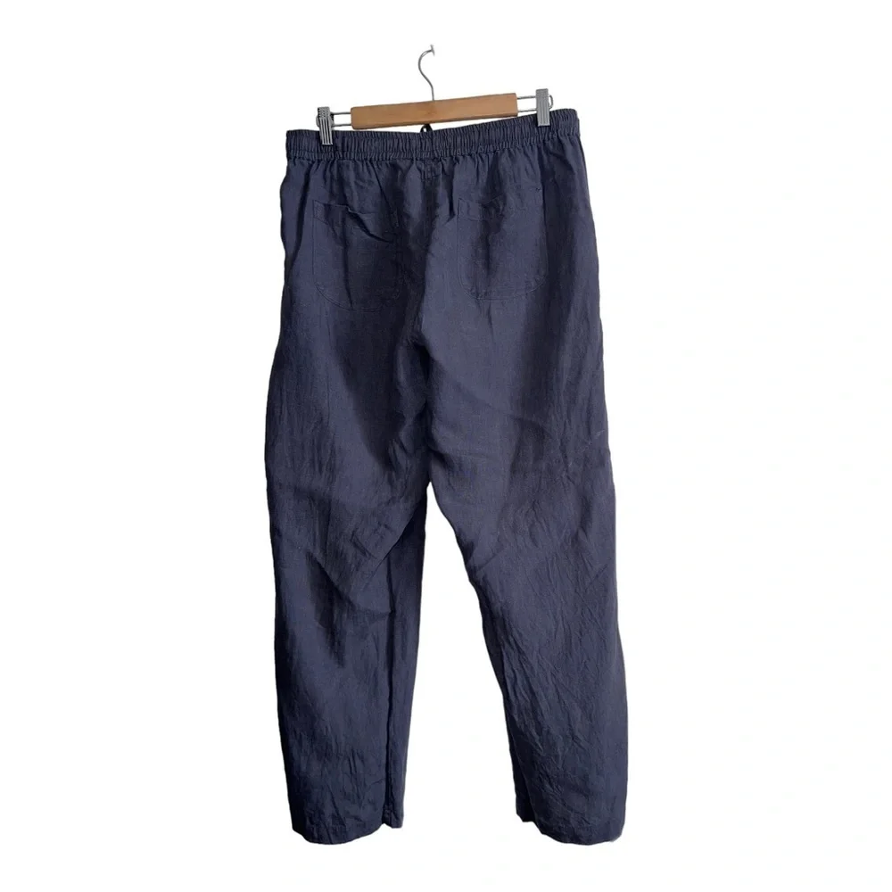 VIKOLINO Pant Women Gray Linen Straight Leg Pull On Elastic Ankle Pants - Picture 6 of 12
